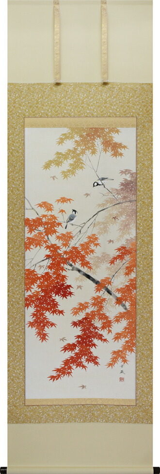 花鳥画 掛け軸 紅葉（出口華凰）