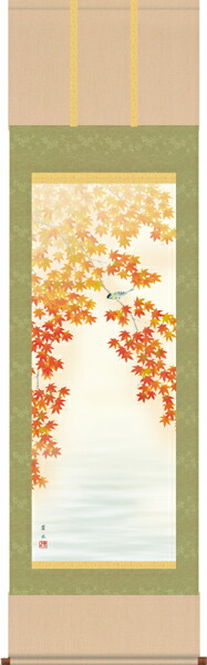 花鳥画 掛軸【花鳥】紅葉に頬白（緒方 葉水）