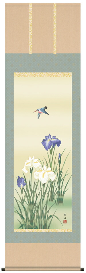 花鳥画 掛軸／かけじく【花鳥画】菖蒲（緒方 葉水）