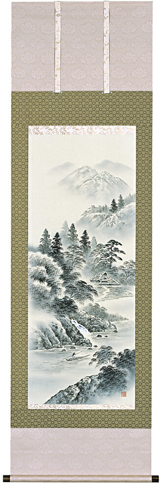 山水画 掛け軸 水墨山水(上田 林外)