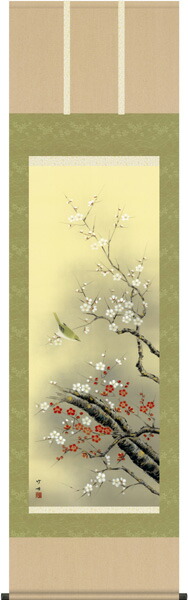花鳥画 掛軸【春】紅白梅に鶯（田村 竹世）
