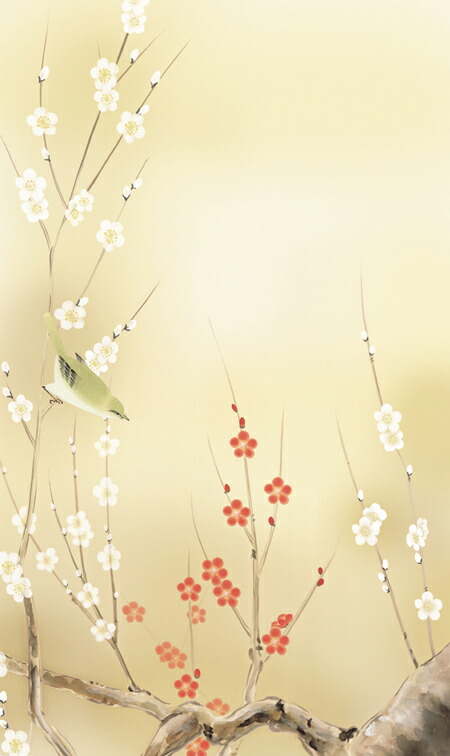 花鳥画 掛軸／かけじく【花鳥画】紅白梅に鶯【四季揃・春】（北山 歩生） 商品画像
