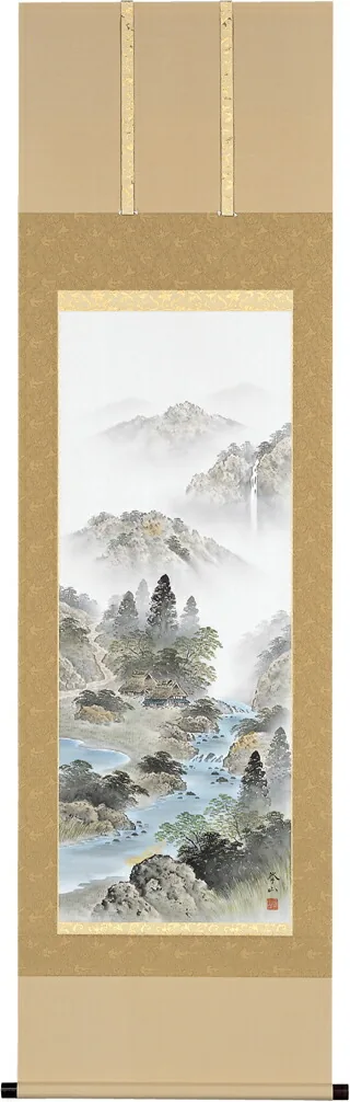 開運画 掛け軸 四神相応山水図(木村 挙山)年中掛け・開運