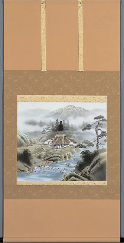 開運画 掛け軸 四神相応山水図(棚橋 玄道)【尺八横】年中掛け・開運