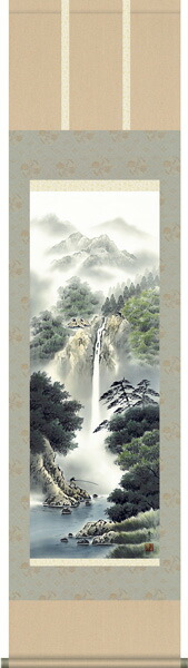 山水画 掛け軸 掛軸 【尺三幅】幽山渓谷(鈴村秀山)