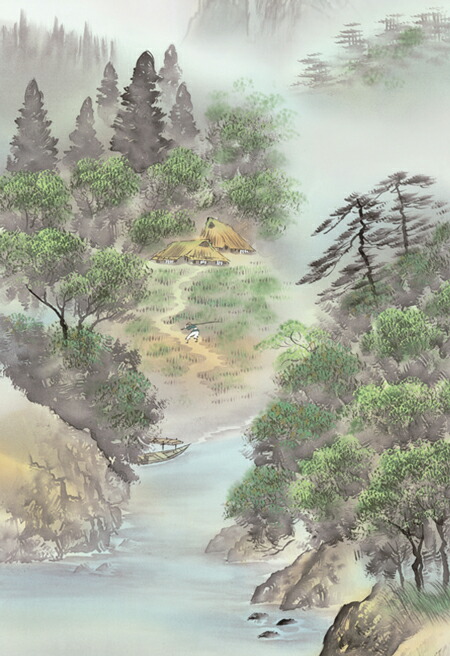 山水画 掛軸／かけじく【山水画】緑風水明（伊藤 渓山） 商品画像