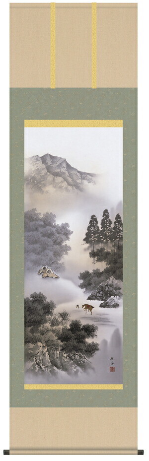 山水画 【掛け軸／掛軸／山水画】閑雅悠景（長江 桂舟）