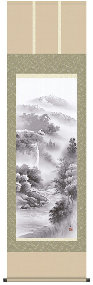 山水画 【掛け軸／掛軸／山水画】悠景彩遷（長江 桂舟）