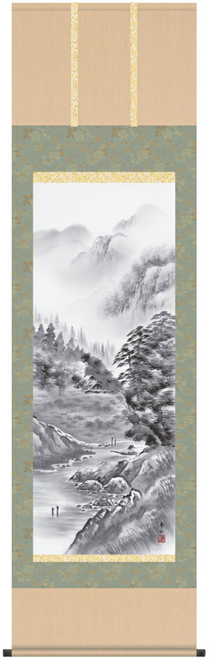 山水画 掛軸／かけじく【山水画】紫山憧憬（鈴村 秀山）