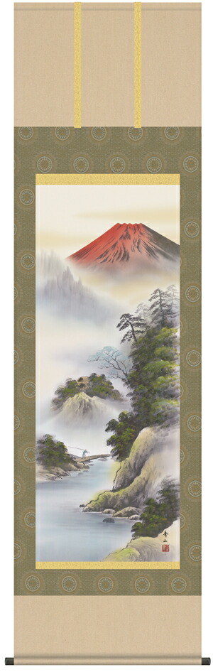 山水画 【掛け軸／掛軸／山水画】紅峰清風（鈴村 秀山）