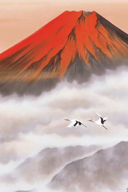 富士山 掛軸／かけじく【山水画】赤富士飛翔（熊谷 千風） 商品画像