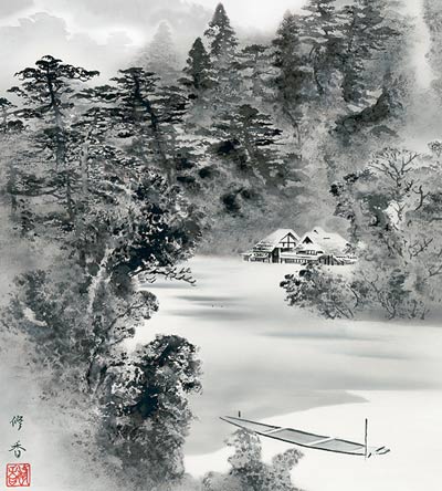 山水画 掛軸【山水】水墨山水（上村 修香） 商品画像