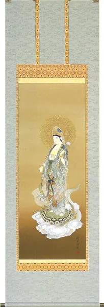 観音 掛軸 雲上聖観音（和田 清雪） 桐箱収納 お盆 お彼岸 法事 肉筆 観音様