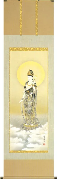 観音 掛軸 雲上観音（野口 弧堂） 桐箱収納 お盆 お彼岸 法事 肉筆 観音様