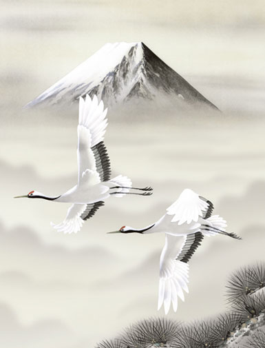 富士山 掛軸【鶴亀】富岳飛翔（鈴村 秀山） 商品画像