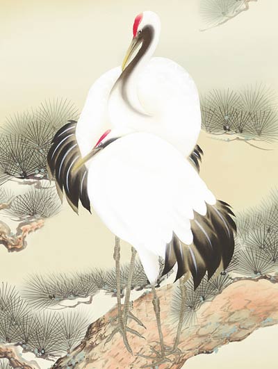 鶴亀 掛軸【鶴亀】松上双鶴（山村 観峰） 商品画像