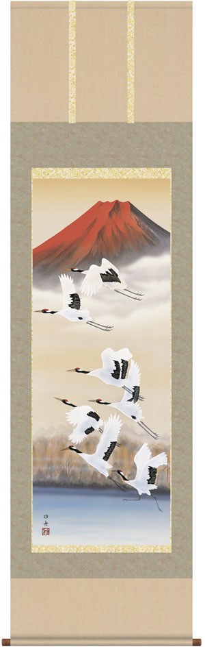 富士山 掛軸赤富士飛翔（瀬田 功舟）