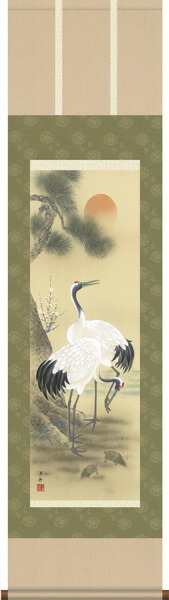 鶴亀 掛け軸(掛軸)【尺三幅】松竹梅鶴亀（小野 洋舟）