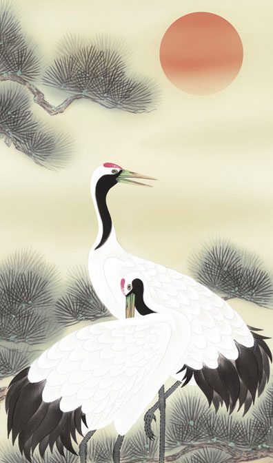 鶴亀 掛軸【鶴亀】松上双鶴（浮田 秋水） 商品画像