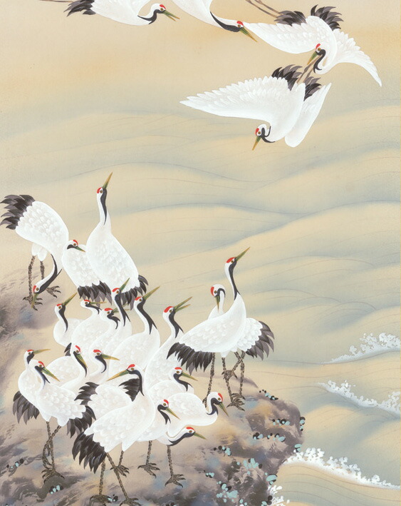 鶴亀 掛軸【鶴亀】赤富士飛翔（長江 桂舟） 商品画像