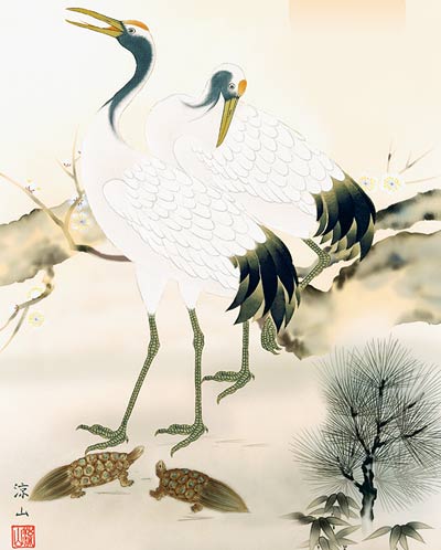 鶴亀 掛軸【鶴亀】松竹梅鶴亀（久米 涼山） 商品画像