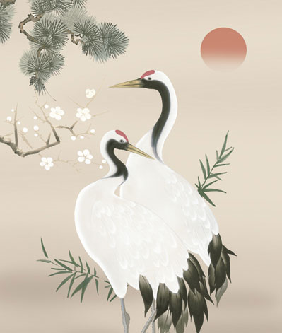 鶴亀 掛軸【鶴亀】松竹梅鶴亀（長江 桂舟） 商品画像