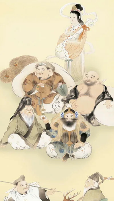 七福神 掛け軸 (掛軸)【尺三幅】七福神(榎本東山) 商品画像