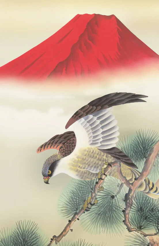 開運画 掛軸【正月掛け】一富士二鷹三茄子（高見 蘭石） 商品画像