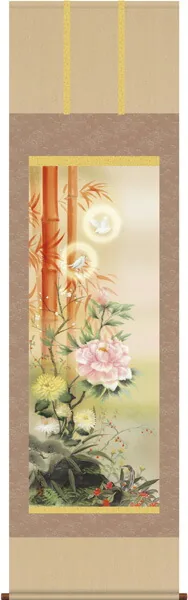 開運画 掛け軸 掛軸【尺三幅】吉祥百花繚乱図(片山観雪)掛軸（かけじく）