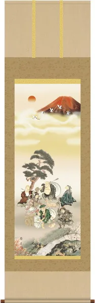 七福神 掛軸【縁起開運】七福神万笑之図（鵜飼 雄平）