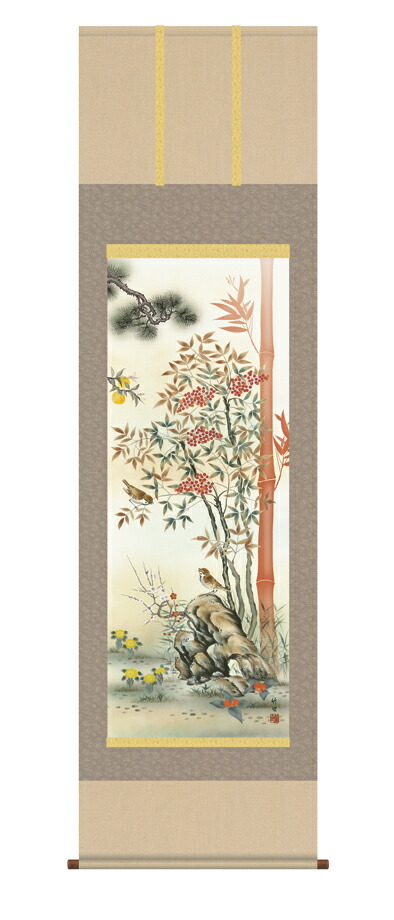 花鳥画 掛軸【花鳥】消災南天三友図（田村 竹世）