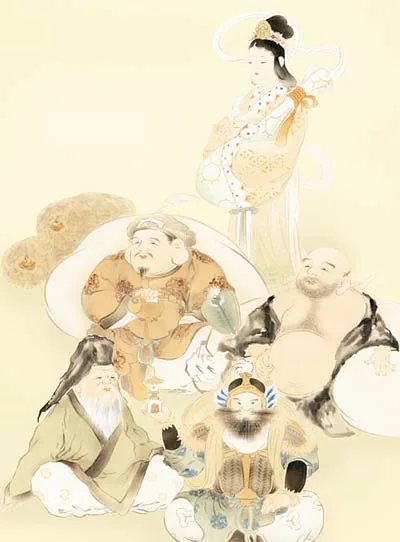 七福神 掛け軸 掛軸 七福神 正月 おめでたい構図七福神（榎本 東山） 商品画像