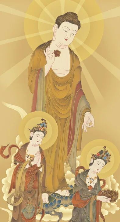 阿弥陀三尊 掛け軸 掛軸 阿弥陀三尊佛阿弥陀三尊佛(浮田 秋水)送料無料 代引き手数料無料 商品画像