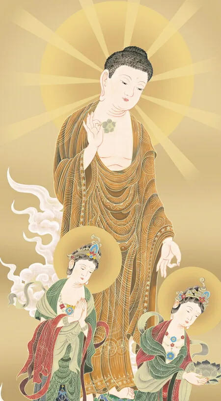 阿弥陀三尊 掛け軸 掛軸 阿弥陀如来 阿弥陀三尊佛(高畠 周峰)送料無料 代引手数料無料 商品画像