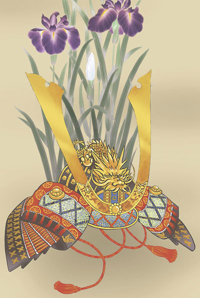 端午の節句 掛軸【武者・節句】兜と菖蒲（唐沢 碧山） 商品画像