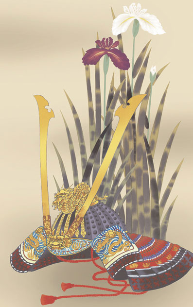 端午の節句 掛軸【武者・節句】兜と菖蒲（鈴木 仙草） 商品画像