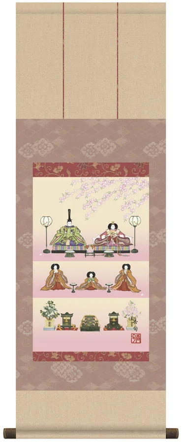桃の節句・お雛様 掛軸【お雛さま】【尺幅】段飾り雛（伊藤 香旬）