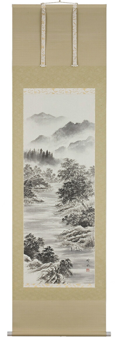 山水画 掛軸 水墨山水（奥田吟水）