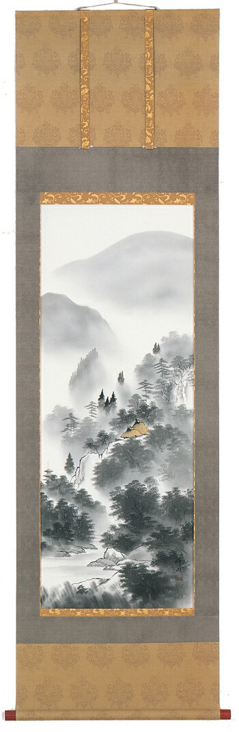 山水画 掛軸 水墨山水（今西峰山）