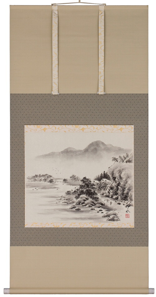 山水画 掛軸 水墨山水（奥田吟水）