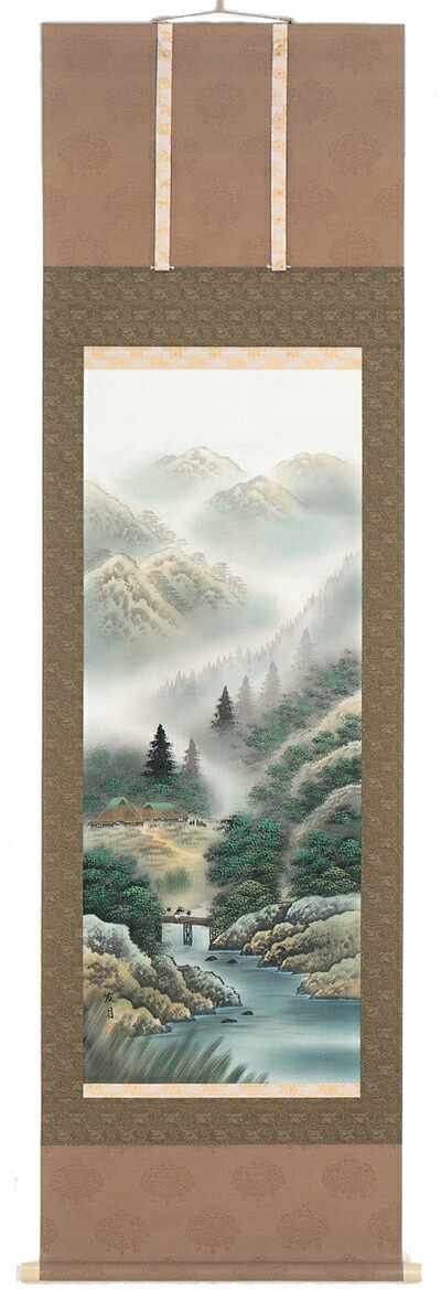 山水画 掛軸 彩色山水（山下友月）