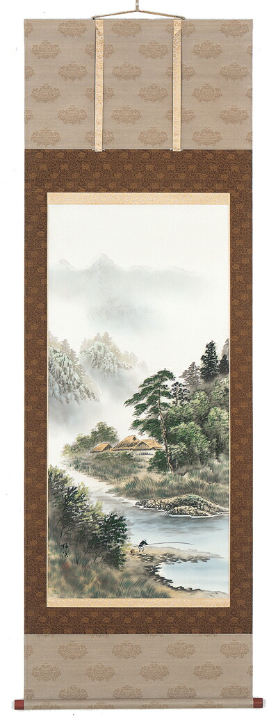 山水画 掛軸 彩色山水（西村梅渓）