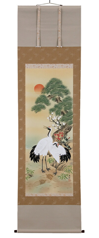 鶴亀 掛軸 松竹梅鶴亀（鈴木 春秋）
