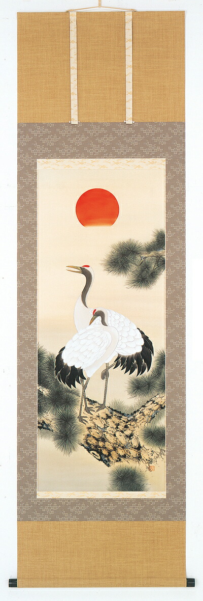 鶴亀 掛軸 松上鶴（田上芳泉）