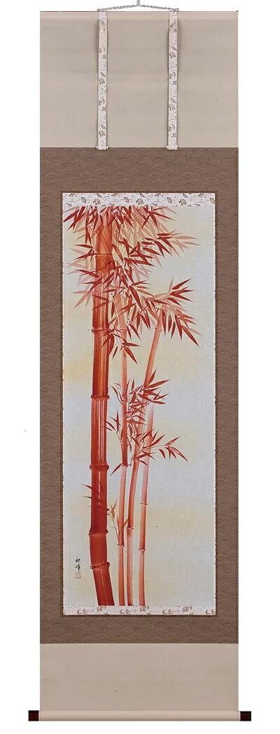 開運画 掛軸 朱竹（五十川秋峰）