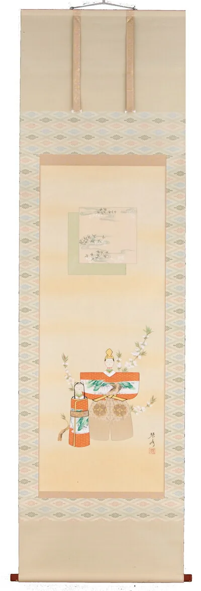 桃の節句・お雛様 掛軸 立雛（色紙）（中村琴水）