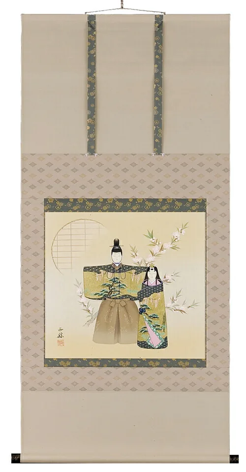 桃の節句・お雛様 掛軸 立雛（本金箔押）（円窓）（藤吉正勝）