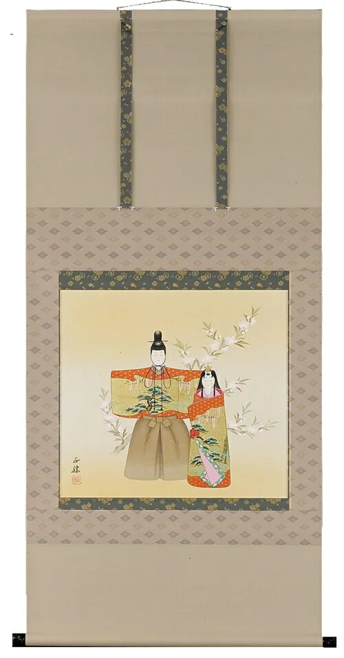 桃の節句・お雛様 掛軸 立雛（本金箔押）（藤吉正勝）