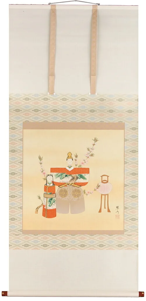 桃の節句・お雛様 掛軸 立雛（ぼんぼり）（中村琴水）