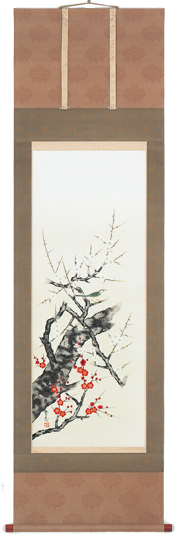 花鳥画 掛軸 紅白梅に鶯（田中 登志） 商品画像